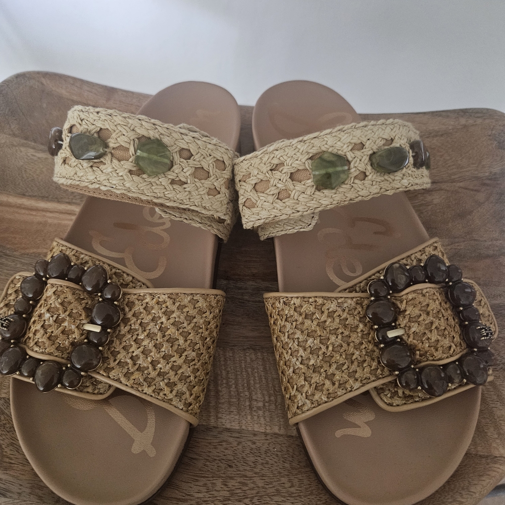 Sam Edelman Tan and Cream Textured Sandals